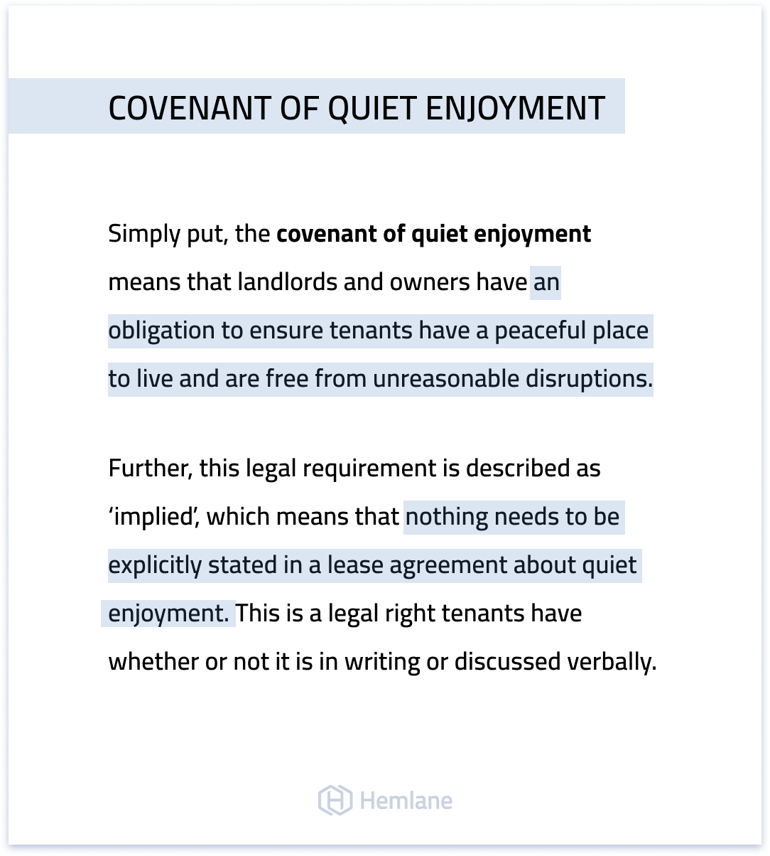 The rules of quiet enjoyment and the covenant of implied quiet enjoyment meaning