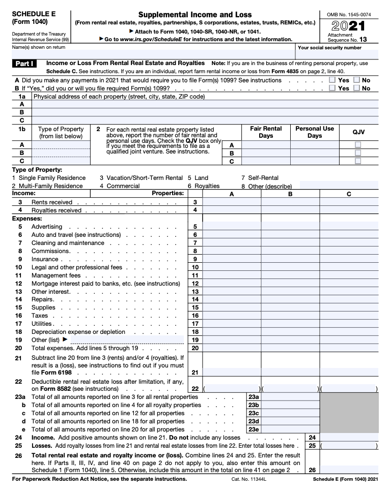 rental income schedule e tax form