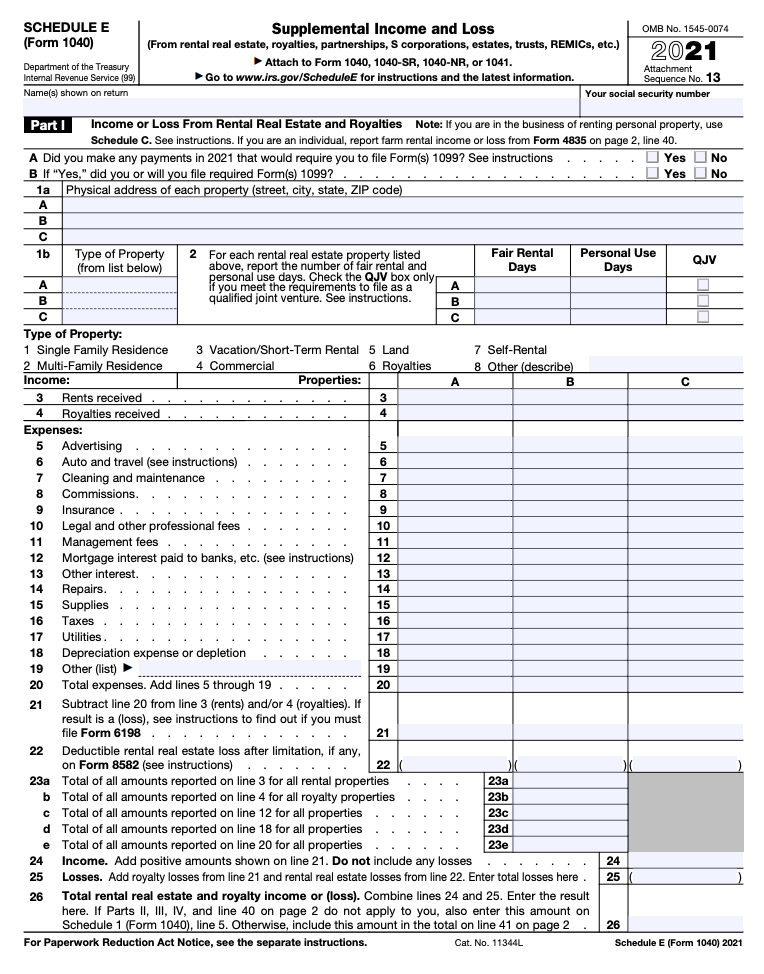 Schedule E 2022 Form Schedule-E Tax Form Survive Guide For Rental Properties